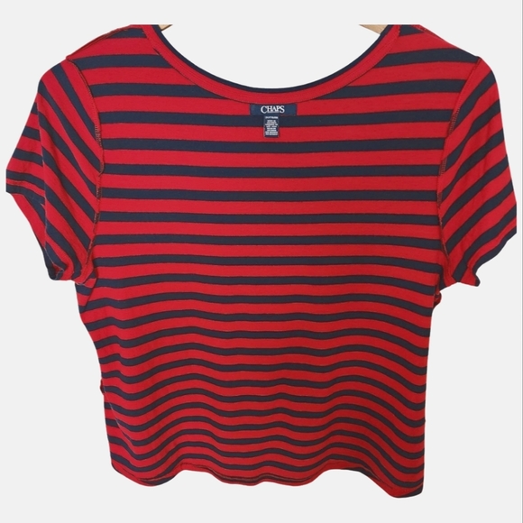 Chaps Pre-loved Plus-size XXL Blue & Red Stripe Pattern, Round Neck Tshirt - Picture 3 of 12